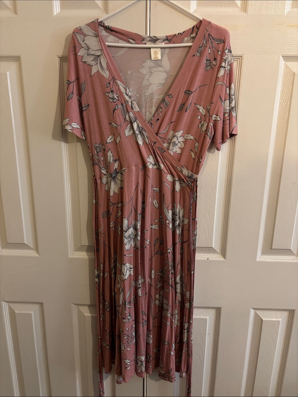 Matty M Dusty Rose Floral Wrap Midi Dress